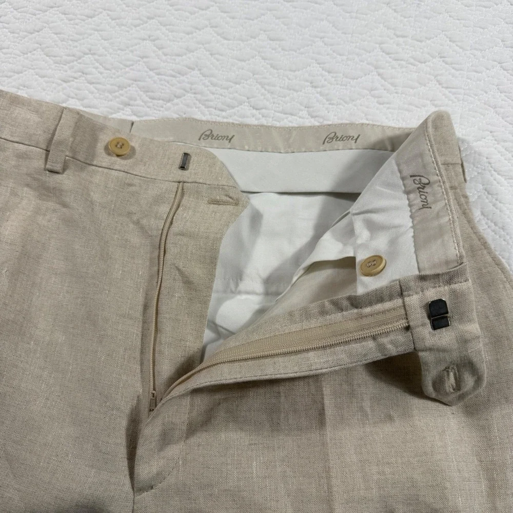 Brioni Cannes 100% Linen Pants Trousers Mens 34 Unhemmed Beige Made in Italy NWT
